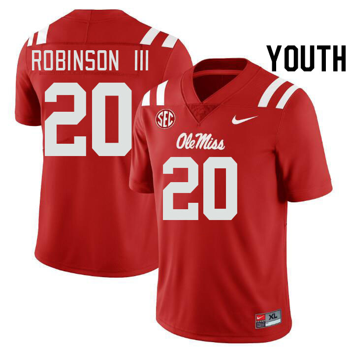 Youth #20 Anthony Robinson III Ole Miss Rebels College Football Jerseys Stitched-Red